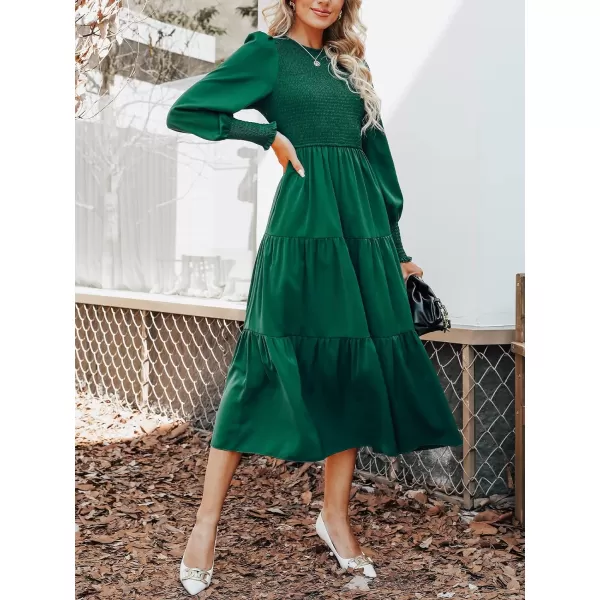 imageCUPSHE Womens Ruched Maxi Dress High Neck Long Sleeves Smocked TieredGreen