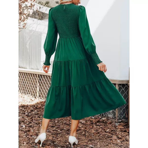 imageCUPSHE Womens Ruched Maxi Dress High Neck Long Sleeves Smocked TieredGreen