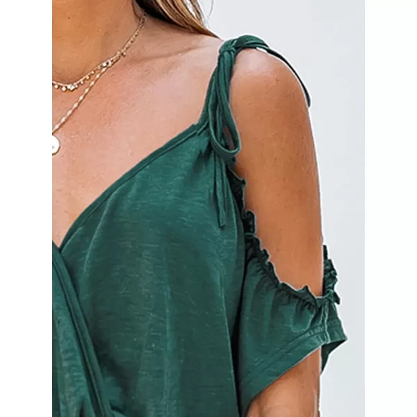 imageCUPSHE Womens Ruched OpenShoulder Jogger Jumpsuit VNeck Romper with Jogger LegOlive Green