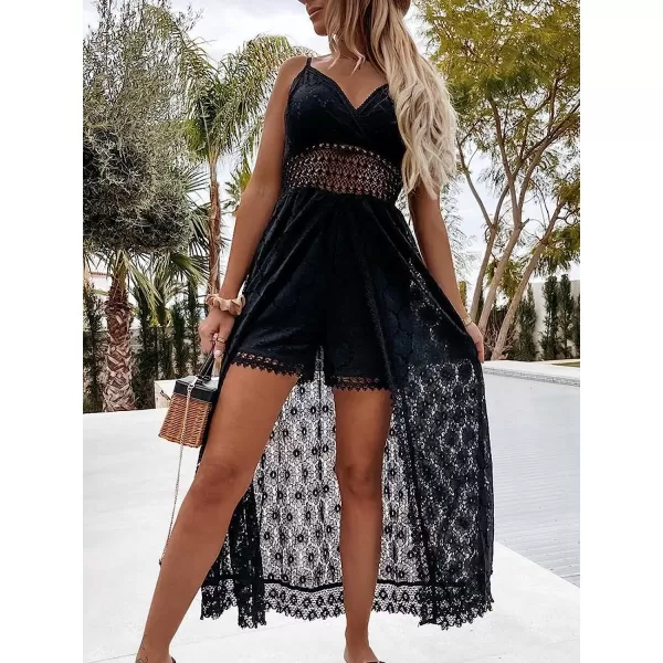 imageCUPSHE Womens Ruching Smocking Jumpsuit Summer Slip V Neck Backless Maxi High LowBlack