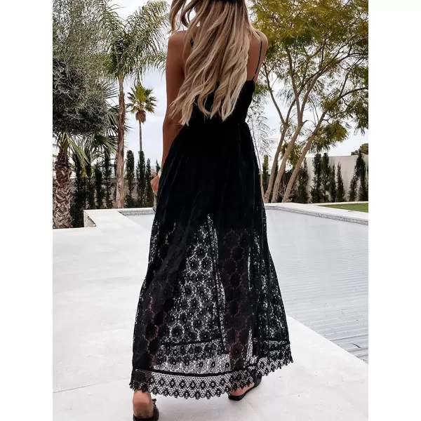 imageCUPSHE Womens Ruching Smocking Jumpsuit Summer Slip V Neck Backless Maxi High LowBlack
