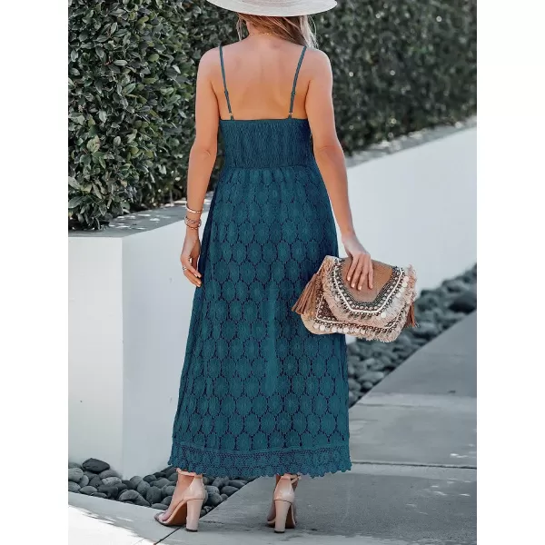 imageCUPSHE Womens Ruching Smocking Jumpsuit Summer Slip V Neck Backless Maxi High LowBlue