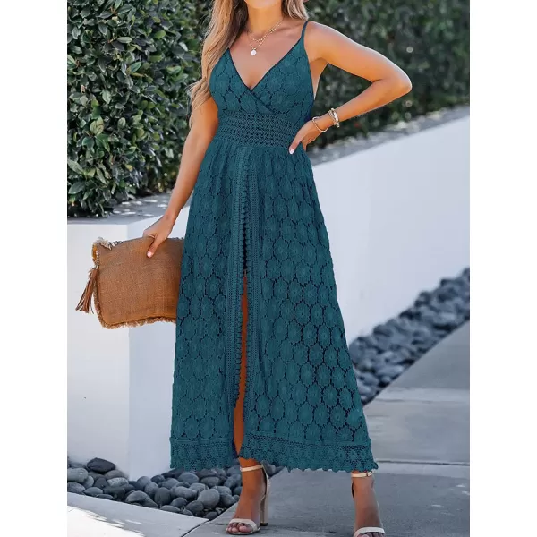 imageCUPSHE Womens Ruching Smocking Jumpsuit Summer Slip V Neck Backless Maxi High LowBlue