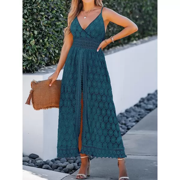 imageCUPSHE Womens Ruching Smocking Jumpsuit Summer Slip V Neck Backless Maxi High LowBlue