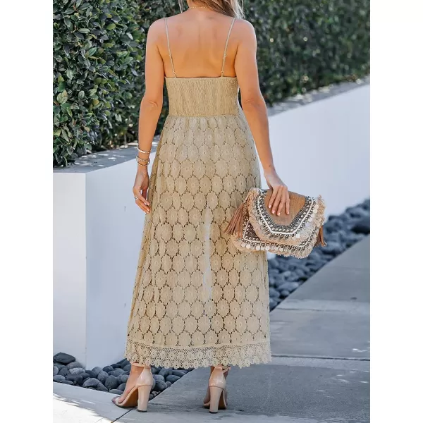 imageCUPSHE Womens Ruching Smocking Jumpsuit Summer Slip V Neck Backless Maxi High LowCream