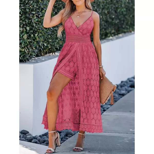 imageCUPSHE Womens Ruching Smocking Jumpsuit Summer Slip V Neck Backless Maxi High LowDusty Pink