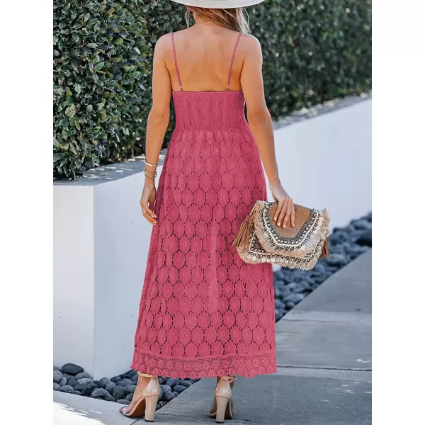 imageCUPSHE Womens Ruching Smocking Jumpsuit Summer Slip V Neck Backless Maxi High LowDusty Pink