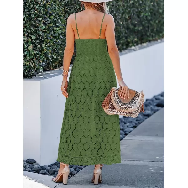 imageCUPSHE Womens Ruching Smocking Jumpsuit Summer Slip V Neck Backless Maxi High LowOlive Green