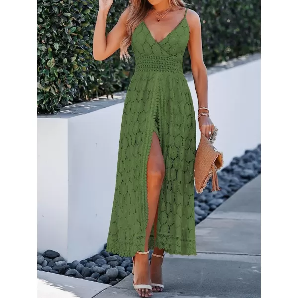 imageCUPSHE Womens Ruching Smocking Jumpsuit Summer Slip V Neck Backless Maxi High LowOlive Green