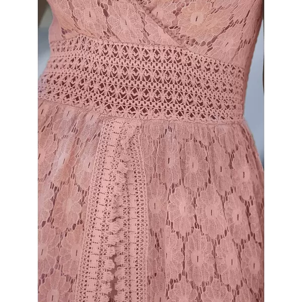 imageCUPSHE Womens Ruching Smocking Jumpsuit Summer Slip V Neck Backless Maxi High LowPink