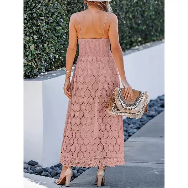 imageCUPSHE Womens Ruching Smocking Jumpsuit Summer Slip V Neck Backless Maxi High LowPink