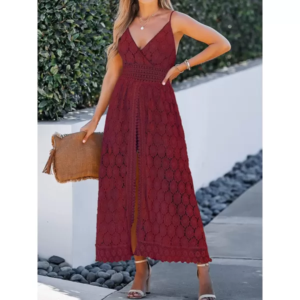 imageCUPSHE Womens Ruching Smocking Jumpsuit Summer Slip V Neck Backless Maxi High LowRed