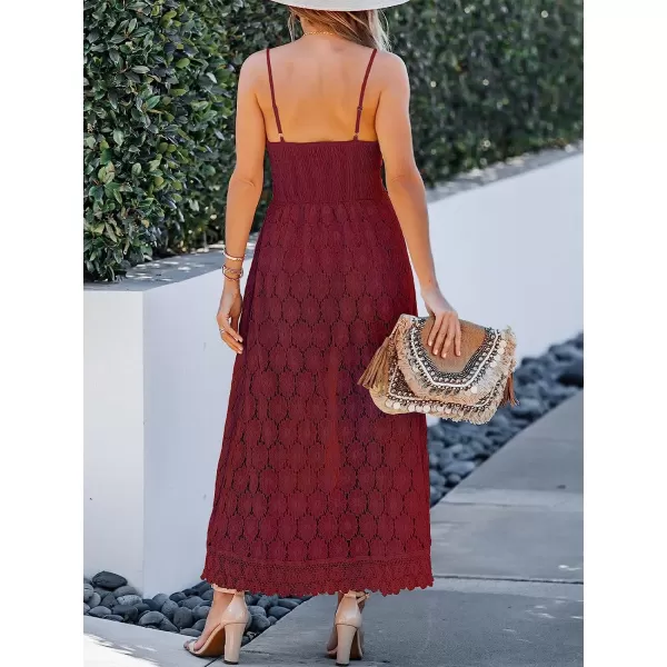 imageCUPSHE Womens Ruching Smocking Jumpsuit Summer Slip V Neck Backless Maxi High LowRed
