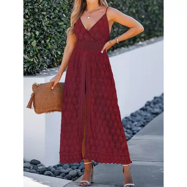 imageCUPSHE Womens Ruching Smocking Jumpsuit Summer Slip V Neck Backless Maxi High LowRed