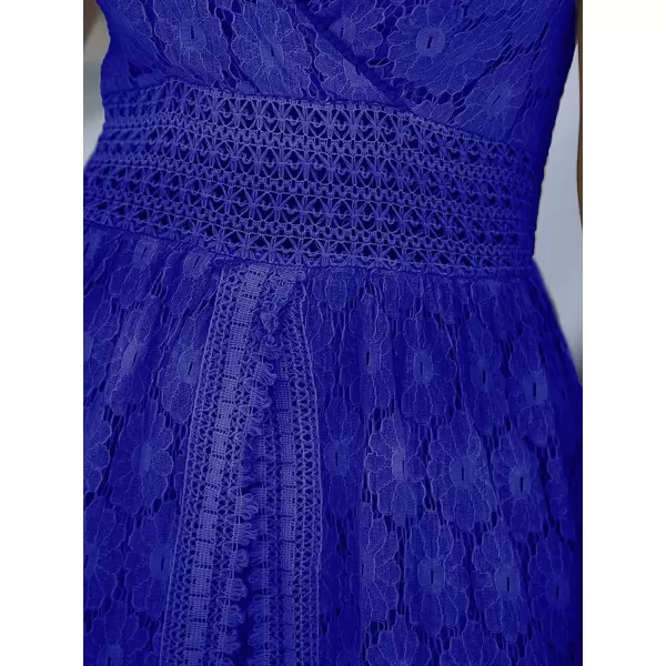 imageCUPSHE Womens Ruching Smocking Jumpsuit Summer Slip V Neck Backless Maxi High LowRoyal Blue