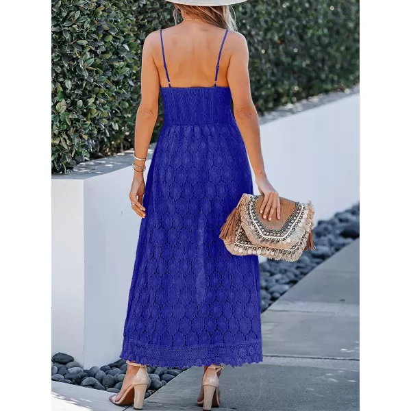 imageCUPSHE Womens Ruching Smocking Jumpsuit Summer Slip V Neck Backless Maxi High LowRoyal Blue