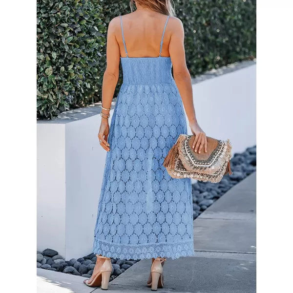 imageCUPSHE Womens Ruching Smocking Jumpsuit Summer Slip V Neck Backless Maxi High LowSky Blue