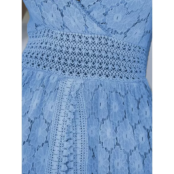 imageCUPSHE Womens Ruching Smocking Jumpsuit Summer Slip V Neck Backless Maxi High LowSky Blue