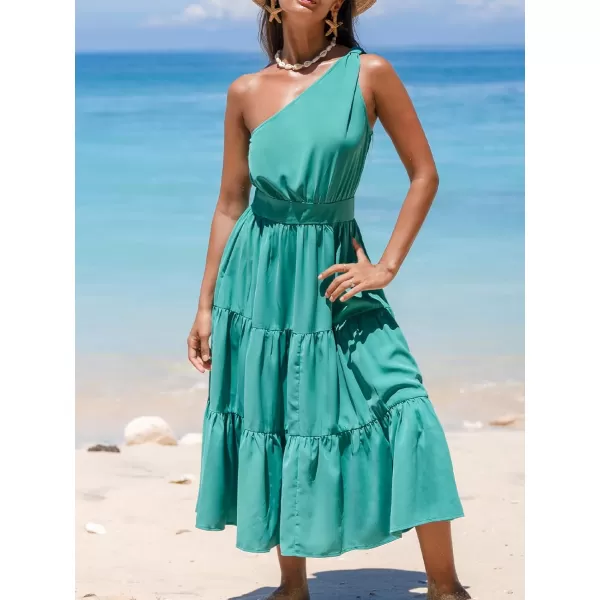 imageCUPSHE Womens Ruffle Beach Dress One Shoulder Sleeveless A Line Maxi Summer DressesGreen
