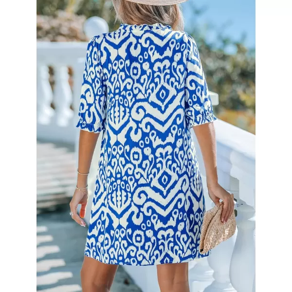imageCUPSHE Womens Ruffle Beach Dress Split V Neck with Tassel Tie Elastic Half Sleeve Mini Summer DressesRoyal Blue
