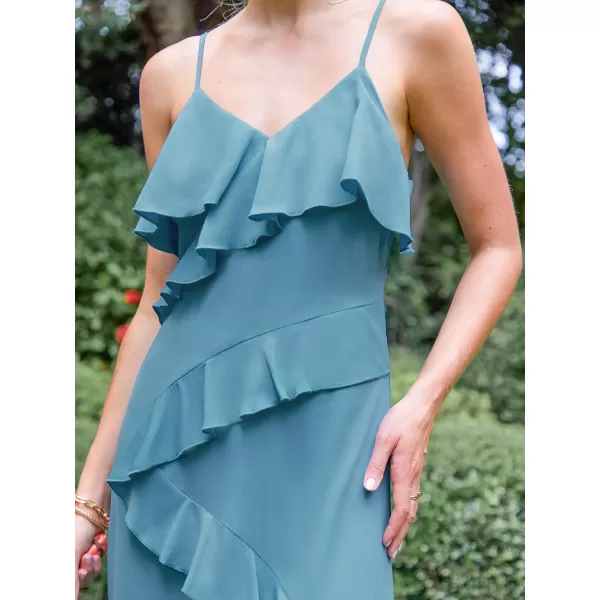 imageCUPSHE Womens Ruffle Maxi Dress Spaghetti Straps V Neck Flounce Hem Casual Summer DressesBlue