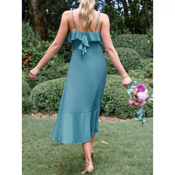 imageCUPSHE Womens Ruffle Maxi Dress Spaghetti Straps V Neck Flounce Hem Casual Summer DressesBlue