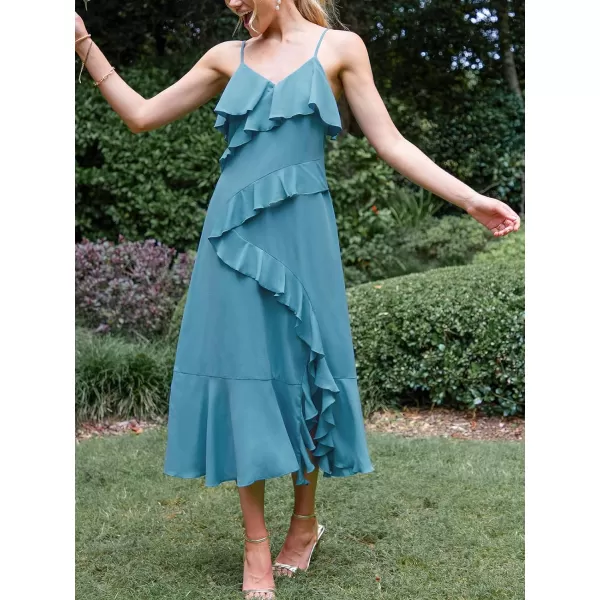 imageCUPSHE Womens Ruffle Maxi Dress Spaghetti Straps V Neck Flounce Hem Casual Summer DressesBlue