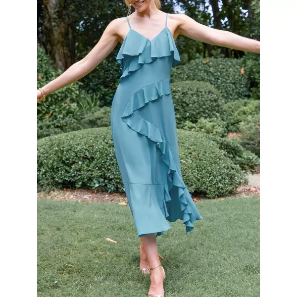 imageCUPSHE Womens Ruffle Maxi Dress Spaghetti Straps V Neck Flounce Hem Casual Summer DressesBlue