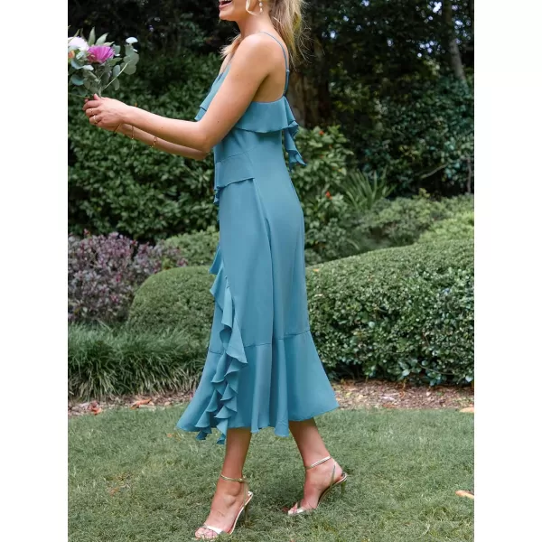 imageCUPSHE Womens Ruffle Maxi Dress Spaghetti Straps V Neck Flounce Hem Casual Summer DressesBlue