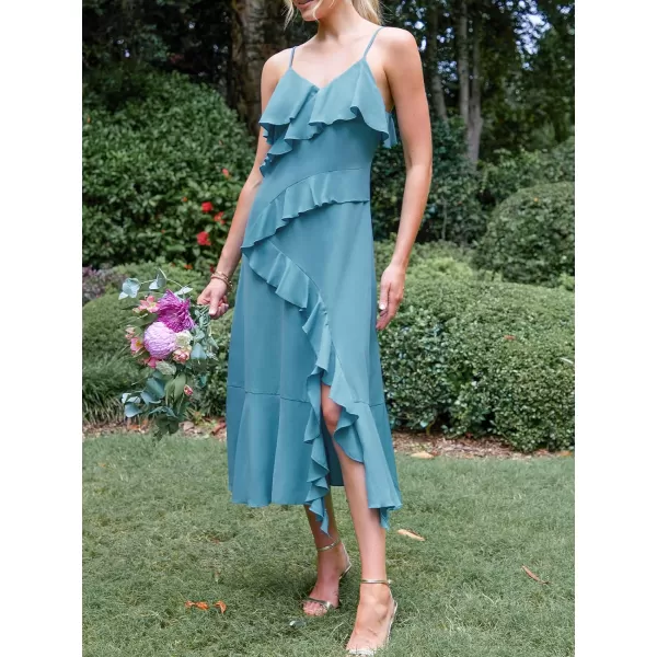 imageCUPSHE Womens Ruffle Maxi Dress Spaghetti Straps V Neck Flounce Hem Casual Summer DressesBlue