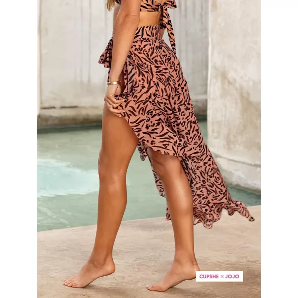 imageCUPSHE Womens Ruffle Maxi Wrap Beach Sarong Leopard Pareo Tie Side Swimsuit Cover Up VacationLeopard