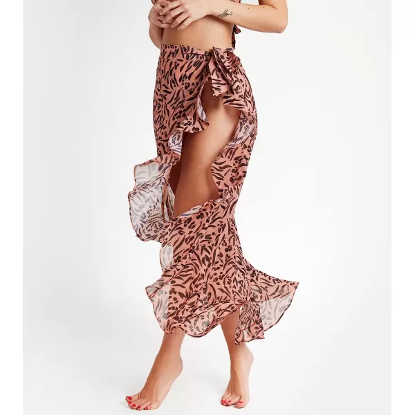 imageCUPSHE Womens Ruffle Maxi Wrap Beach Sarong Leopard Pareo Tie Side Swimsuit Cover Up VacationLeopard