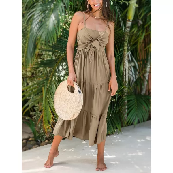 imageCUPSHE Womens Ruffle Midi Dress Bust Tie Smocked Back Adjustable Spaghetti Straps Flounce Hem Summer DressesNeutral