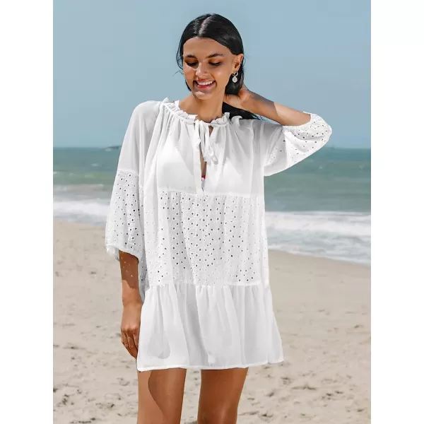 imageCUPSHE Womens Ruffle Pull Over Tie Swimwear Cover UpWhite