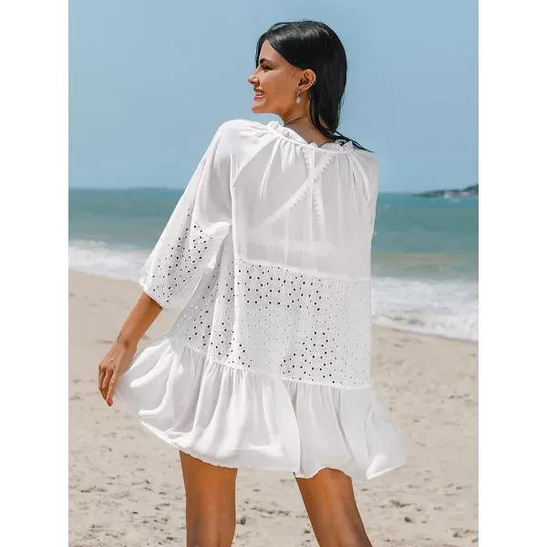 imageCUPSHE Womens Ruffle Pull Over Tie Swimwear Cover UpWhite