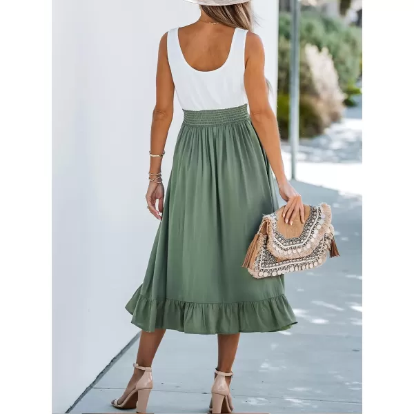 imageCUPSHE Womens Ruffled AShape Dress Scoop Neck Sleeveless Maxi Dresses Casual SummerGreen