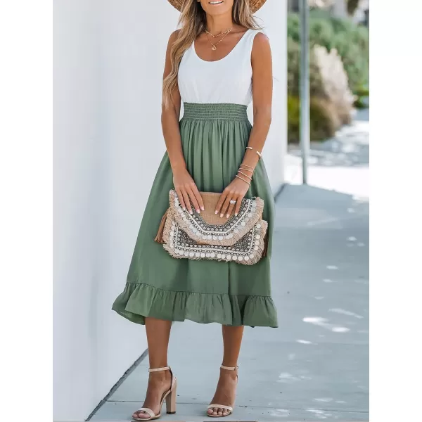 imageCUPSHE Womens Ruffled AShape Dress Scoop Neck Sleeveless Maxi Dresses Casual SummerGreen