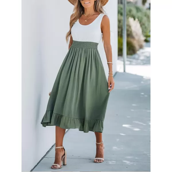 imageCUPSHE Womens Ruffled AShape Dress Scoop Neck Sleeveless Maxi Dresses Casual SummerGreen