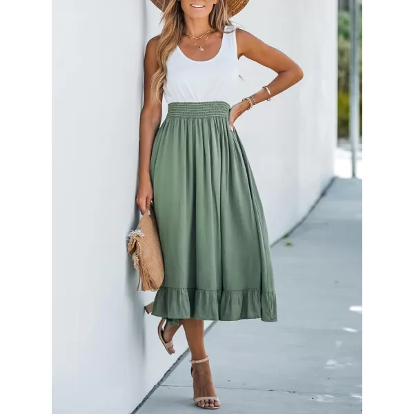 imageCUPSHE Womens Ruffled AShape Dress Scoop Neck Sleeveless Maxi Dresses Casual SummerGreen