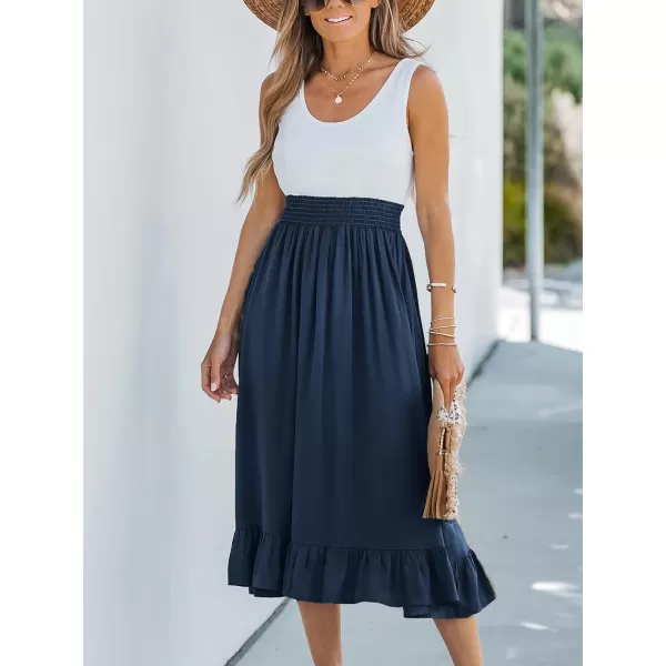 imageCUPSHE Womens Ruffled AShape Dress Scoop Neck Sleeveless Maxi Dresses Casual SummerMidnight Blue