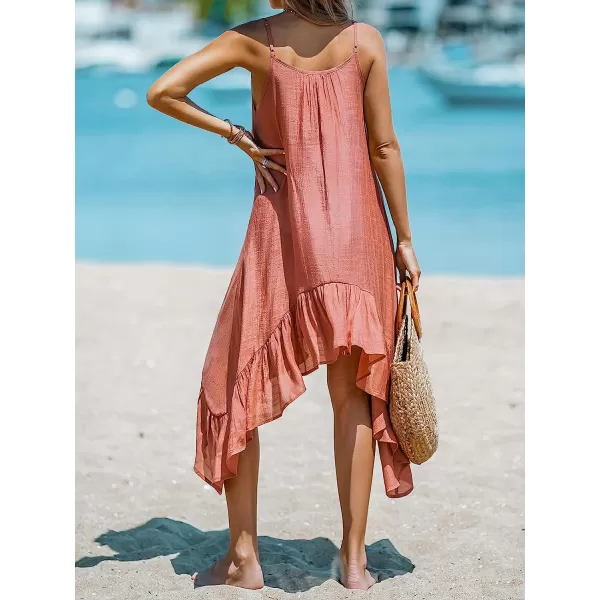 imageCUPSHE Womens Ruffled Cami CoverUp Dress Scoop Neck Sleeveless Midi Dress with Flounce HemPink