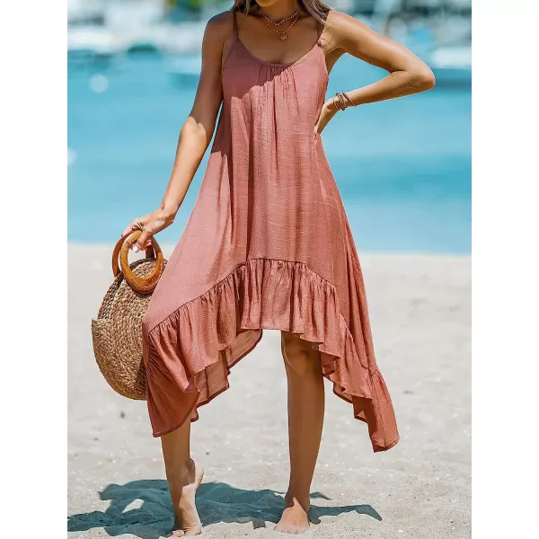 imageCUPSHE Womens Ruffled Cami CoverUp Dress Scoop Neck Sleeveless Midi Dress with Flounce HemPink