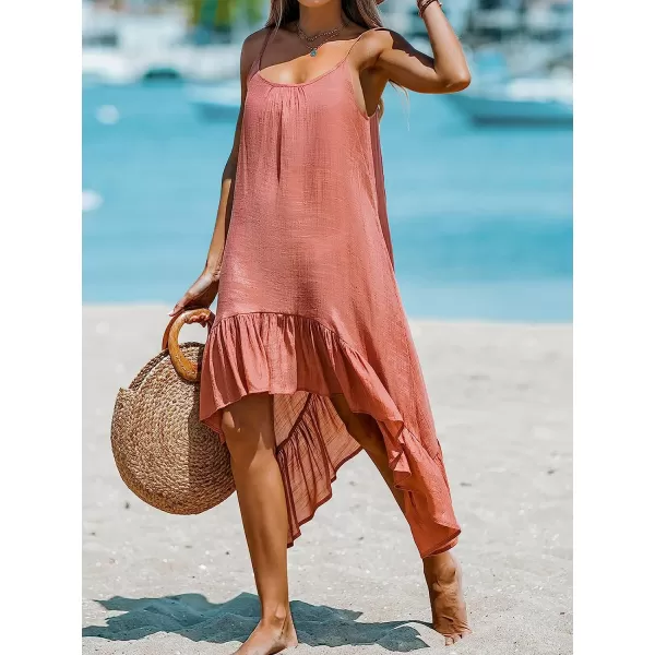 imageCUPSHE Womens Ruffled Cami CoverUp Dress Scoop Neck Sleeveless Midi Dress with Flounce HemPink