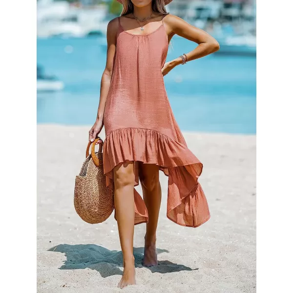 imageCUPSHE Womens Ruffled Cami CoverUp Dress Scoop Neck Sleeveless Midi Dress with Flounce HemPink