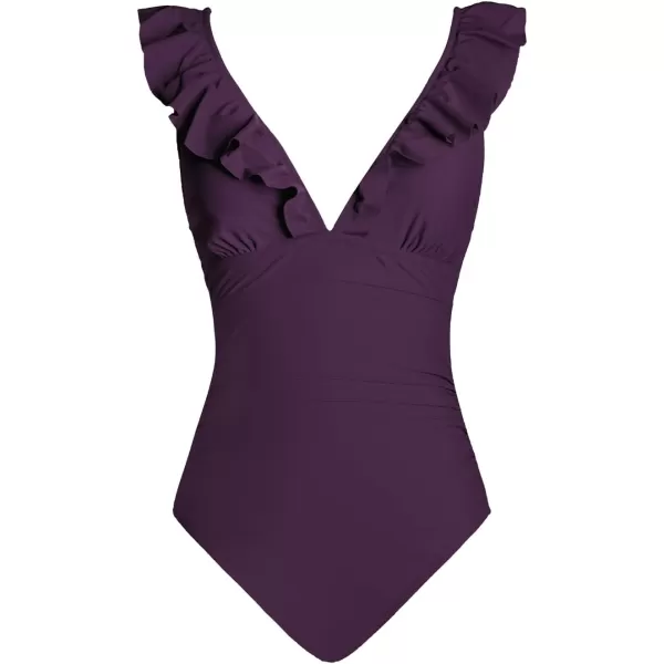 imageCUPSHE Womens Ruffled One Piece Swimsuit V Neck Lace UpGrape Purple