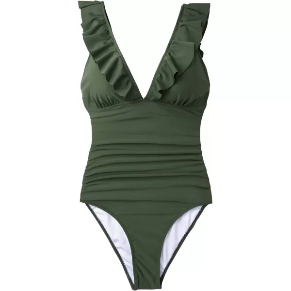 imageCUPSHE Womens Ruffled One Piece Swimsuit V Neck Lace UpGreen