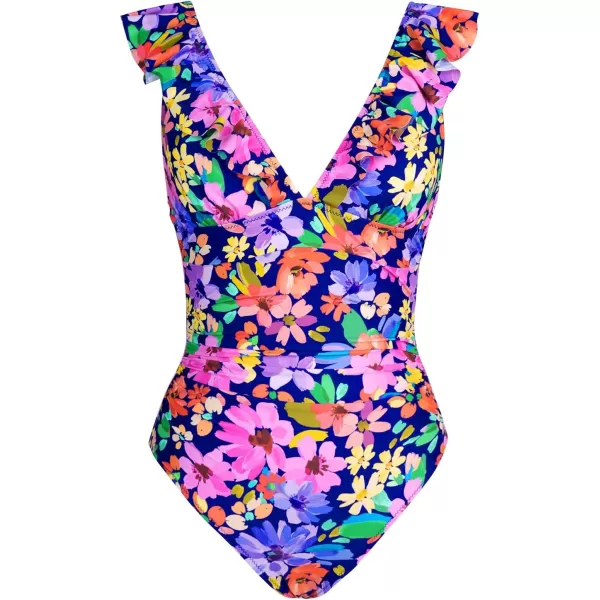 imageCUPSHE Womens Ruffled One Piece Swimsuit V Neck Lace UpMagenta Ditsy Print