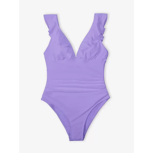 imageCUPSHE Womens Ruffled One Piece Swimsuit V Neck Lace UpPurple