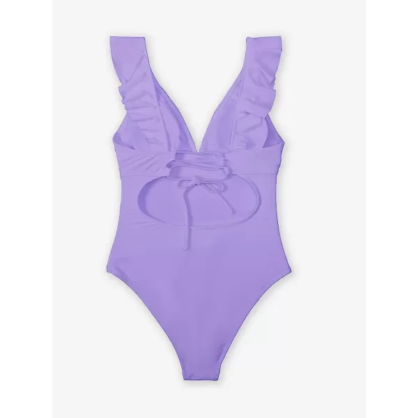 imageCUPSHE Womens Ruffled One Piece Swimsuit V Neck Lace UpPurple