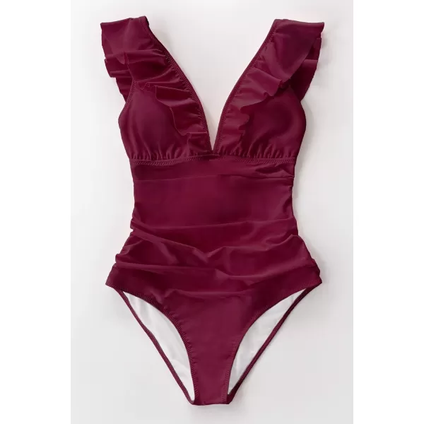 imageCUPSHE Womens Ruffled One Piece Swimsuit V Neck Lace UpRed